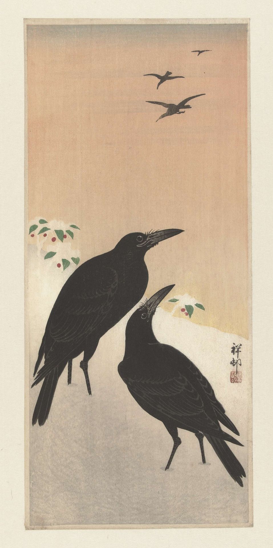 Kraaien in sneeuw by Ohara Koson