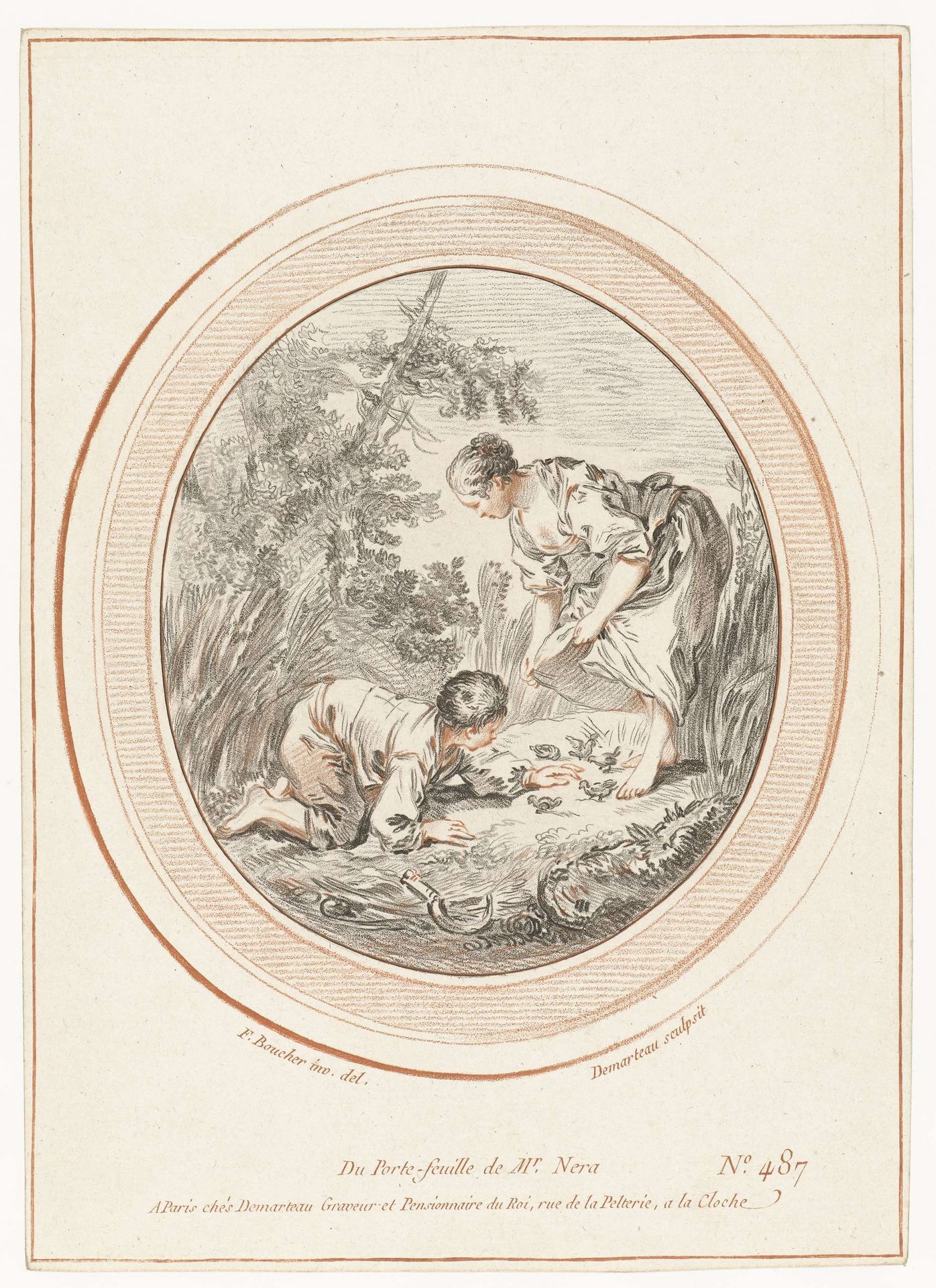 Boerenjongen en meisje met kuikens by Gilles Demarteau