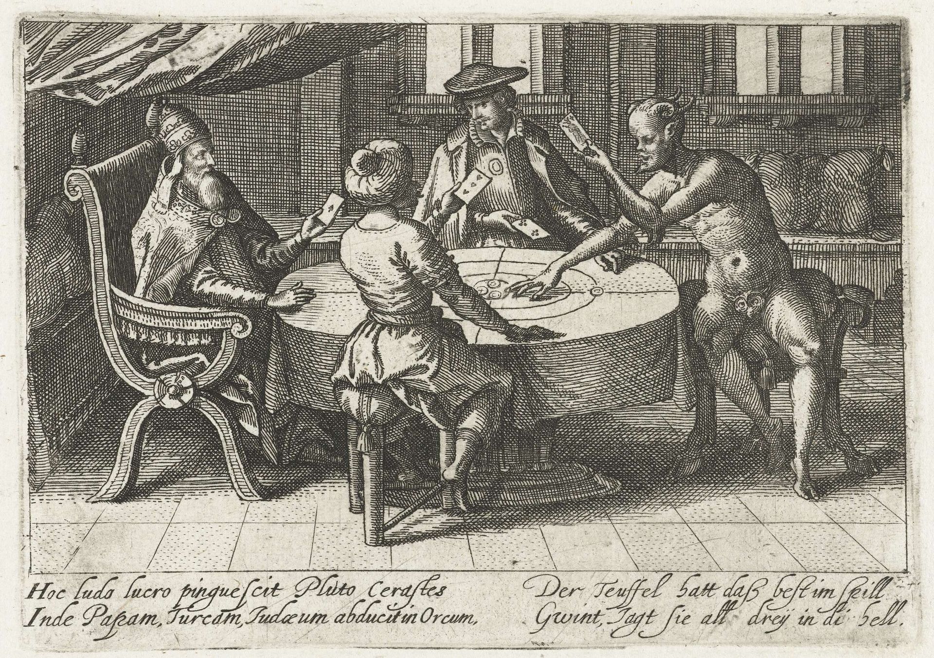 Religieuze leiders kaarten met de Duivel by Jacob van der Heyden