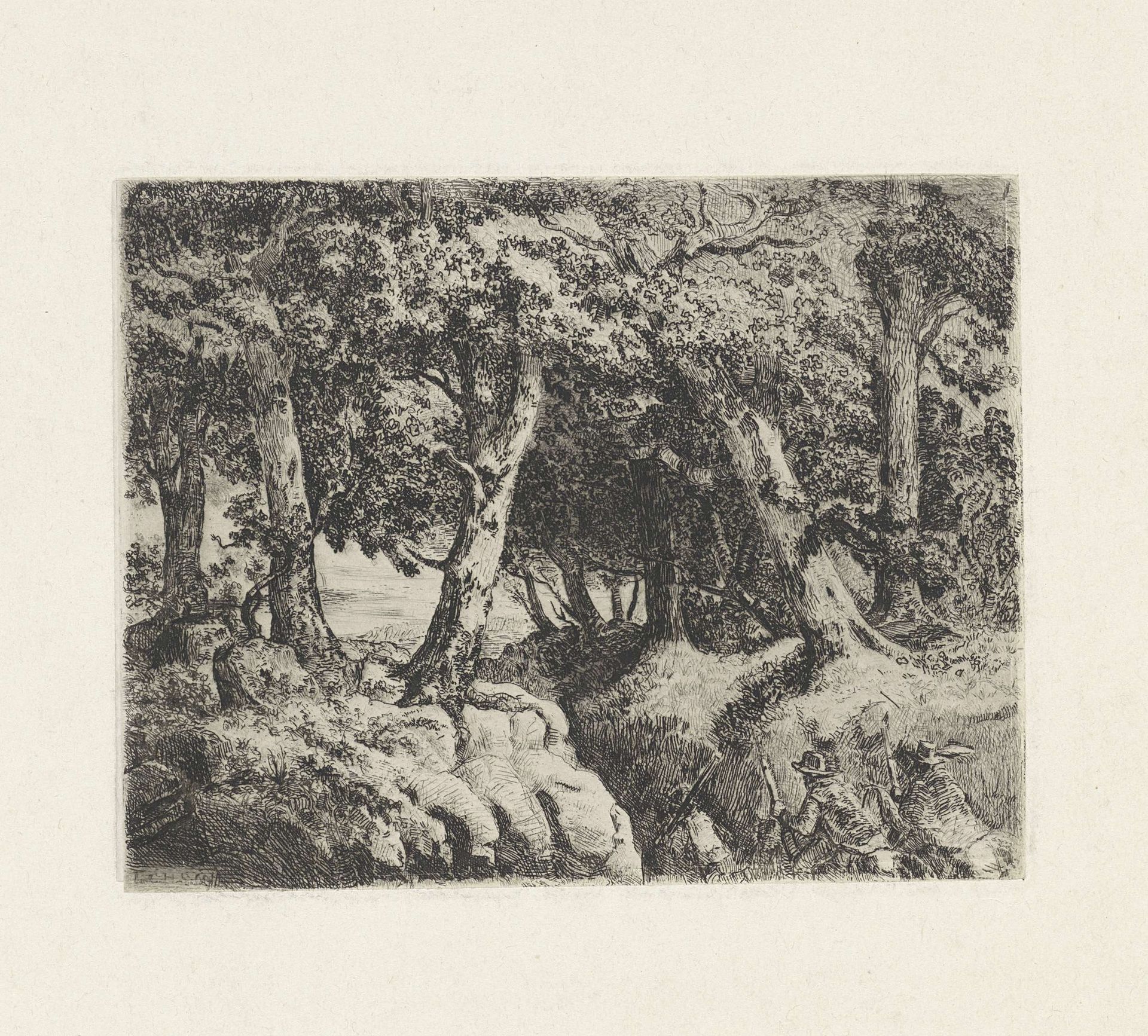 Ruiters met geweren in een holle weg by Louis Charles Hora Siccama