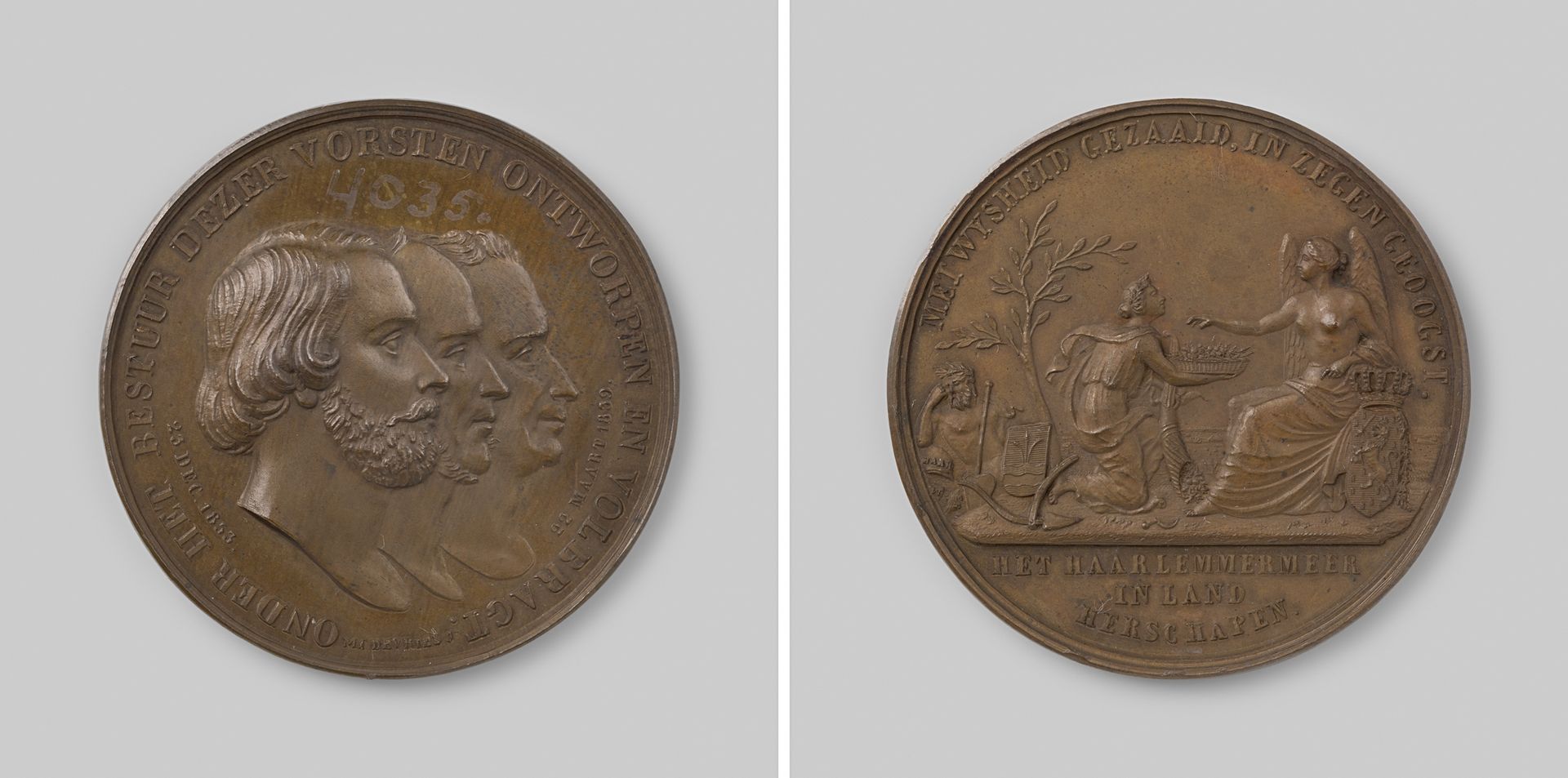 Droogmaking van de Haarlemmermeer, ter ere van Willem I, II en III, koningen der Nederlanden by Moses de Vries