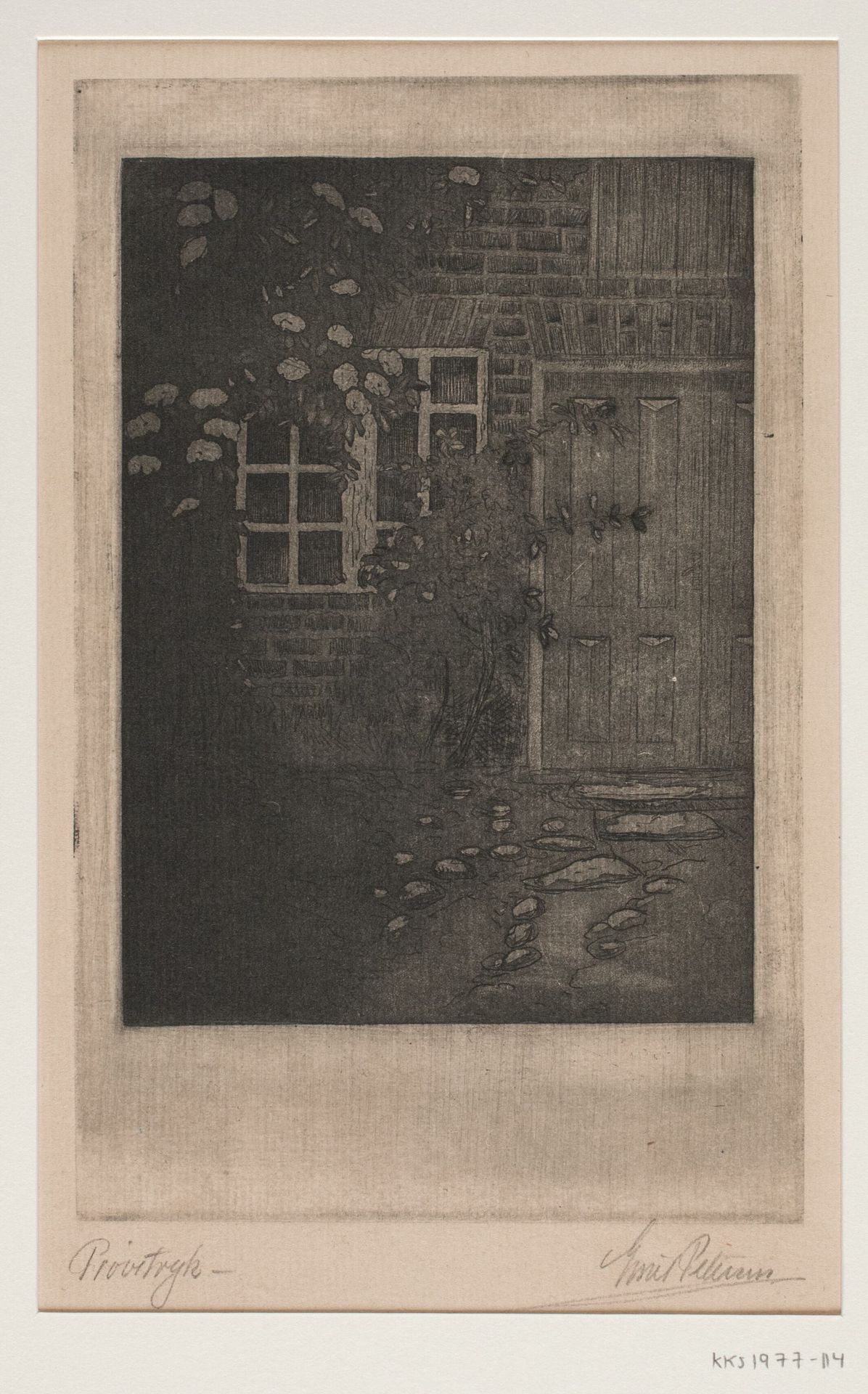 Husmur med blomster by Emil Petersen