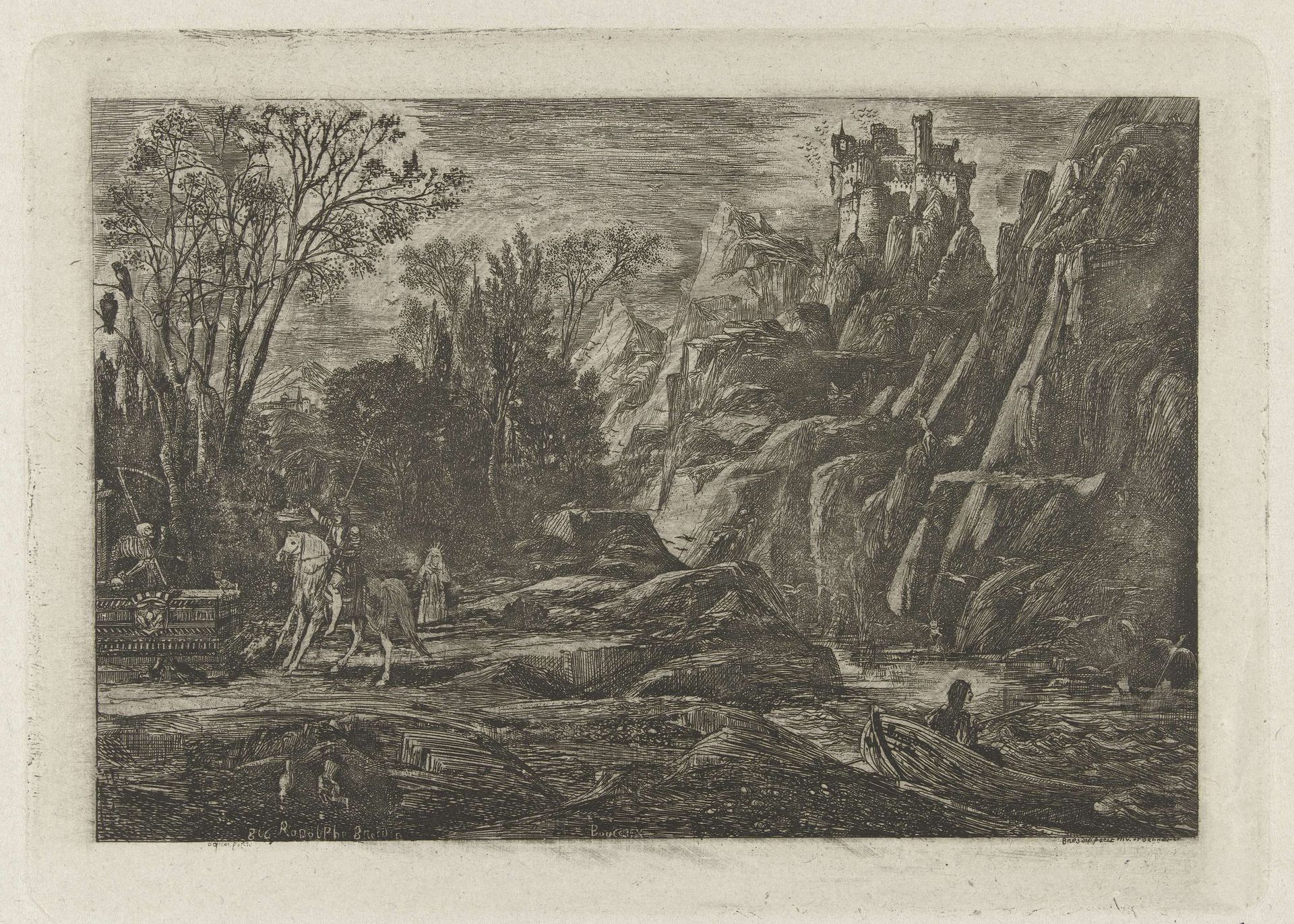 Ruiter en dood in het landschap by Rodolphe Bresdin