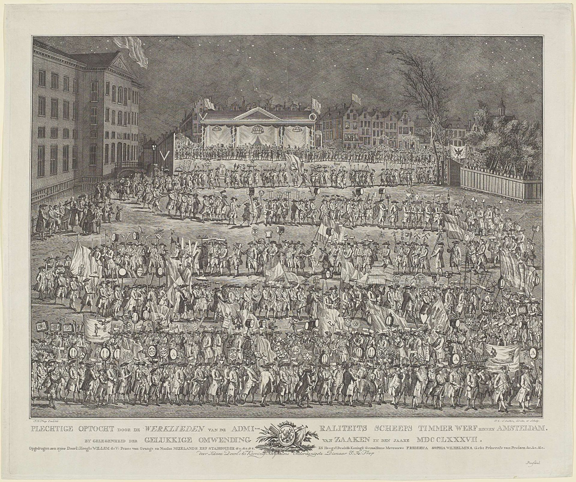 Optocht van de werklieden van de Admiraliteits Scheepstimmerwerf, 1787 by Johan Christoffel Schultsz