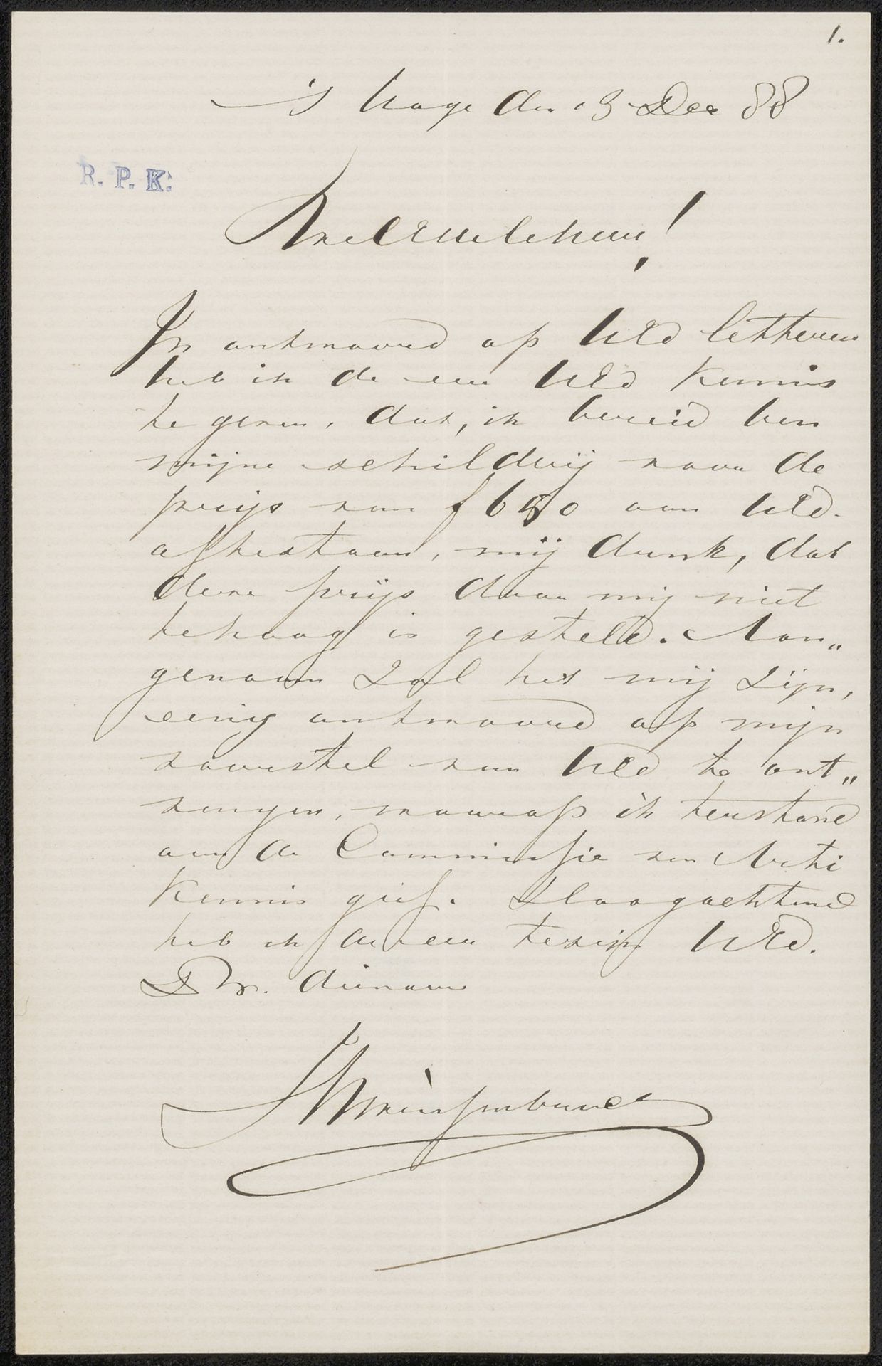 Brief aan anoniem by Johan Hendrik Weissenbruch