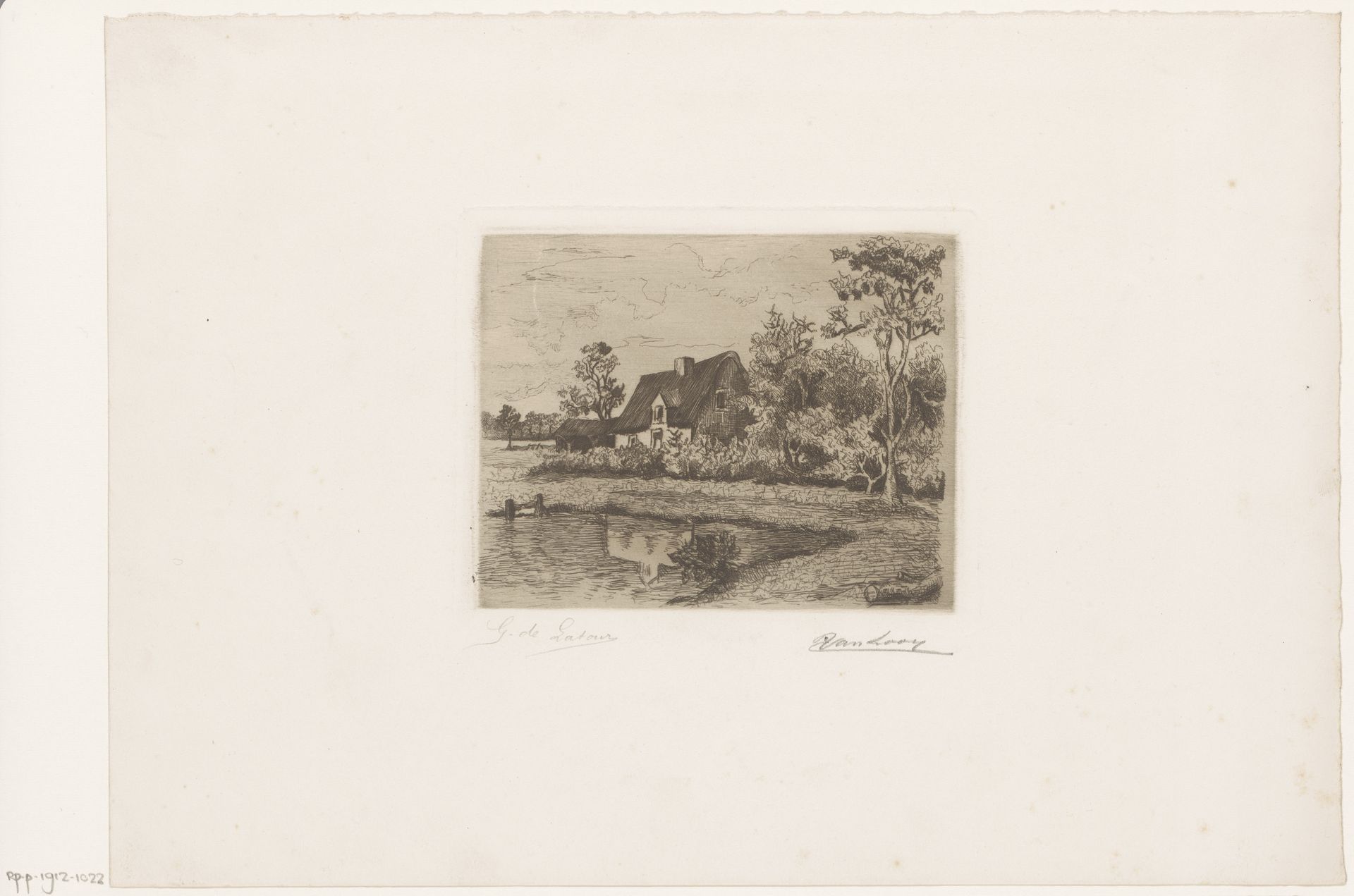Landschap met boerderij aan de rand van een water by Joseph Edouard Van Looy