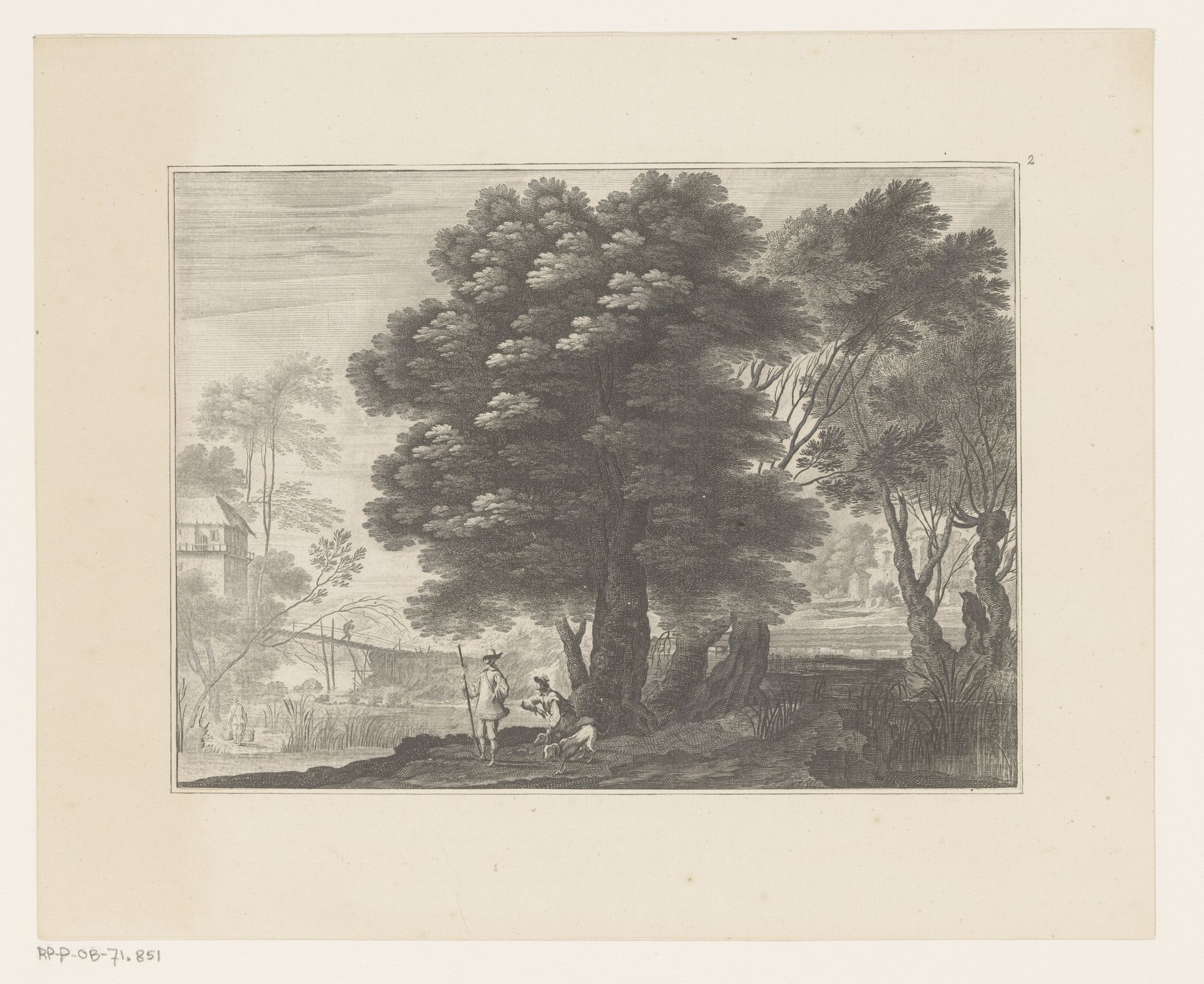 Landschap met twee mannen en honden by Nicolas Perelle