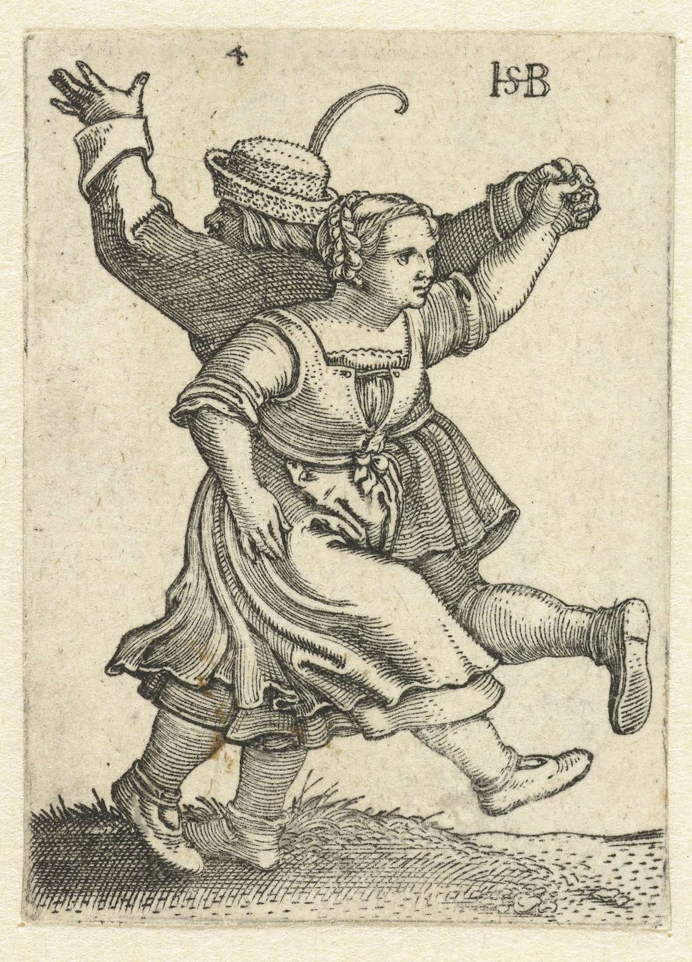 Dansend boerenpaar by Sebald Beham