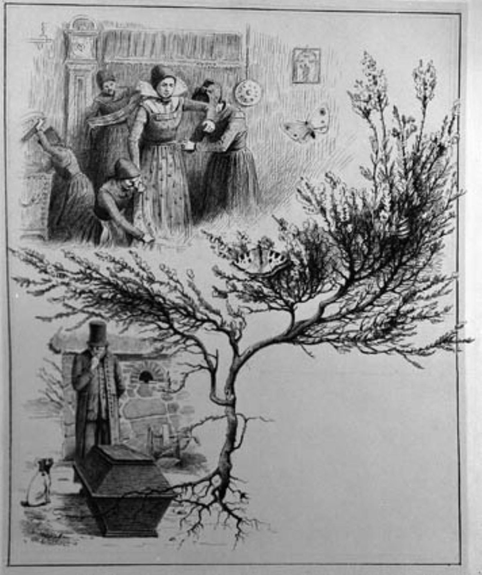 Ikke anvendt illustration til St. St. Blicher: "Mowns". F.o.: bruden pyntes; f.n.: snedkeren ved kisten by Hans Smidth
