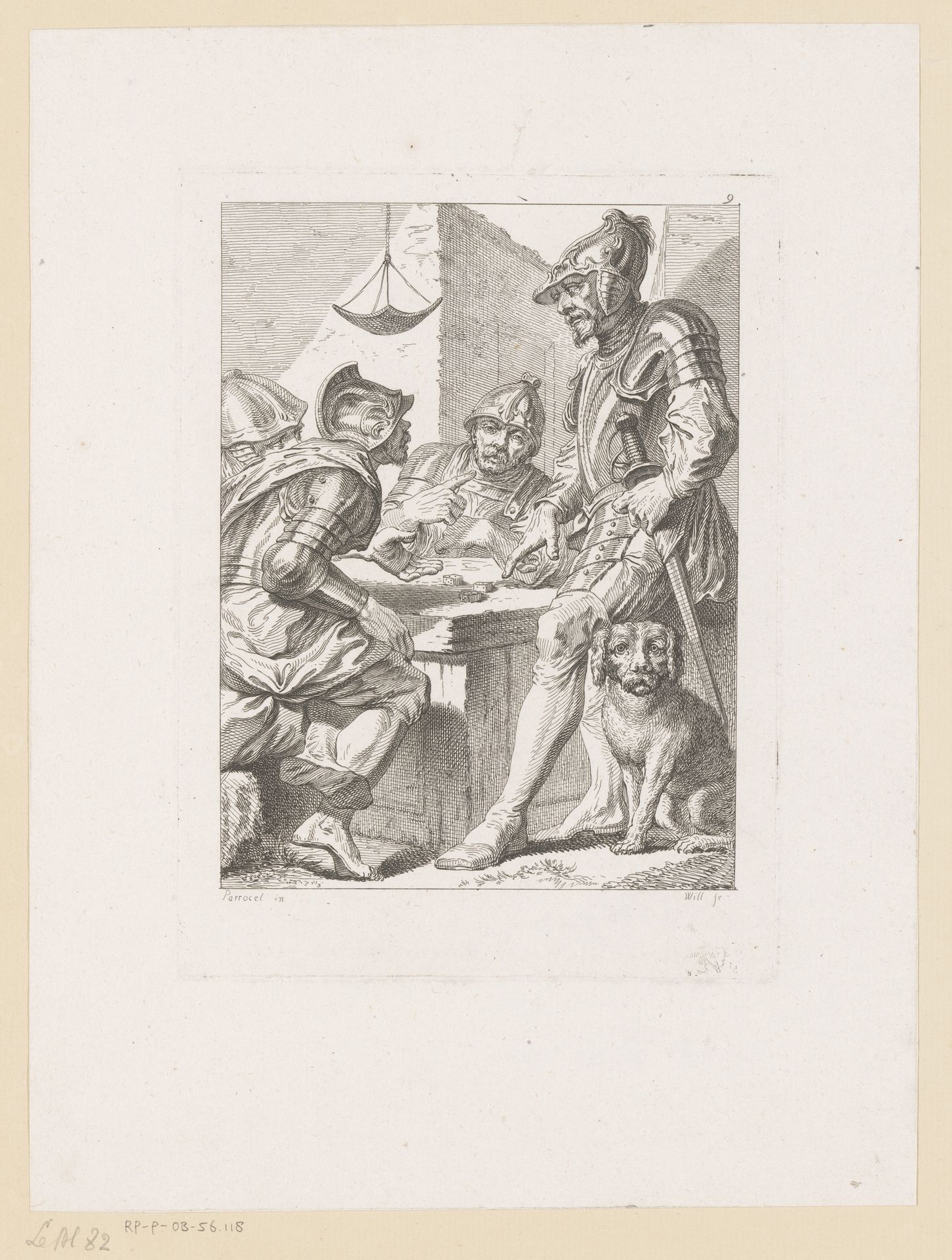 Vier dobbelende soldaten by Johann Georg Wille