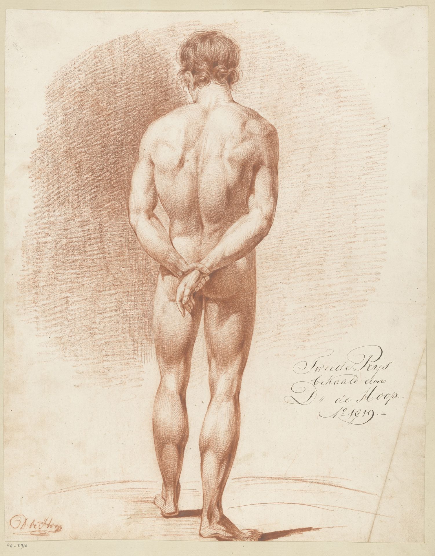 Staand mannelijk naakt, op de rug gezien (2e prijs 1819) by Douwe de Hoop