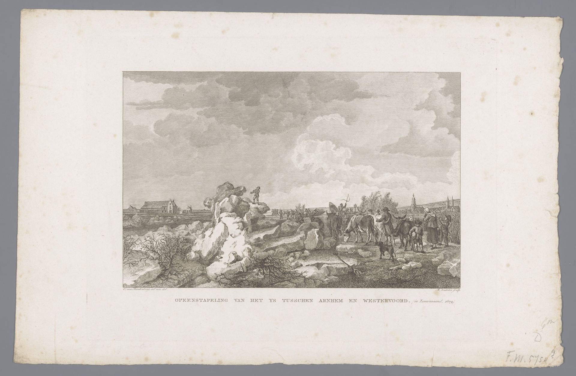 Kruiend ijs tussen Arnhem en Westervoort, 1809 by Reinier Vinkeles
