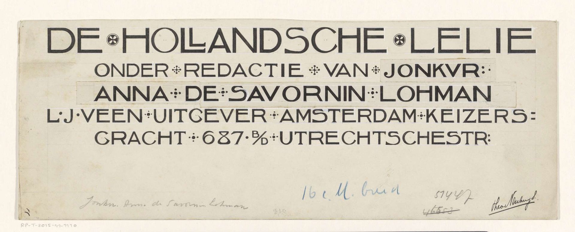 Ontwerp voor: De Hollandsche Lelie, Weekblad voor jonge dames, c. 1901-1915 by Theo Neuhuys
