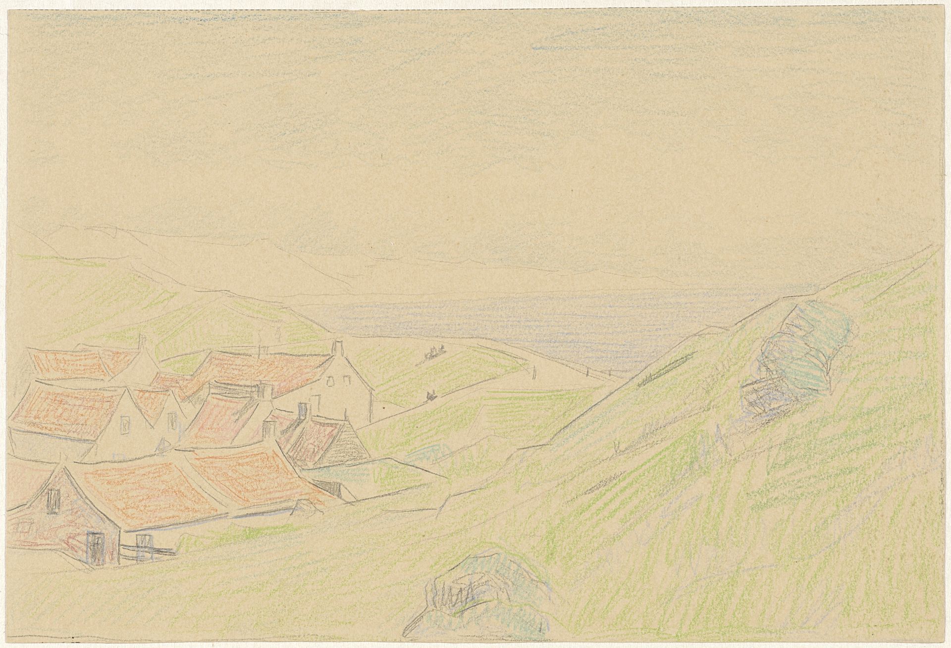Huisjes te Zoutelande, met uitzicht op duinen en zee by Ferdinand Hart Nibbrig