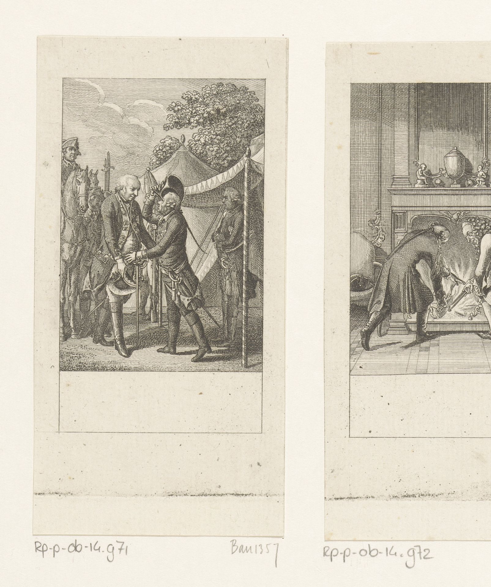 Frederik II vertelt zijn neef dat hij hem als zoon beschouwd by Daniel Nikolaus Chodowiecki