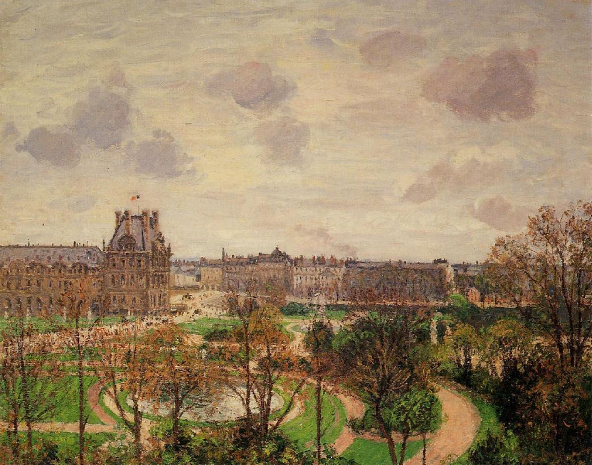 Garden of the Louvre Morning, Grey Weather by Camille Pissarro