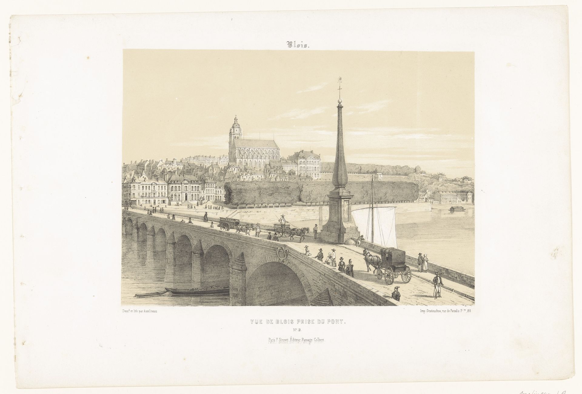 Zicht op Blois vanaf de brug by Léon Auguste Asselineau