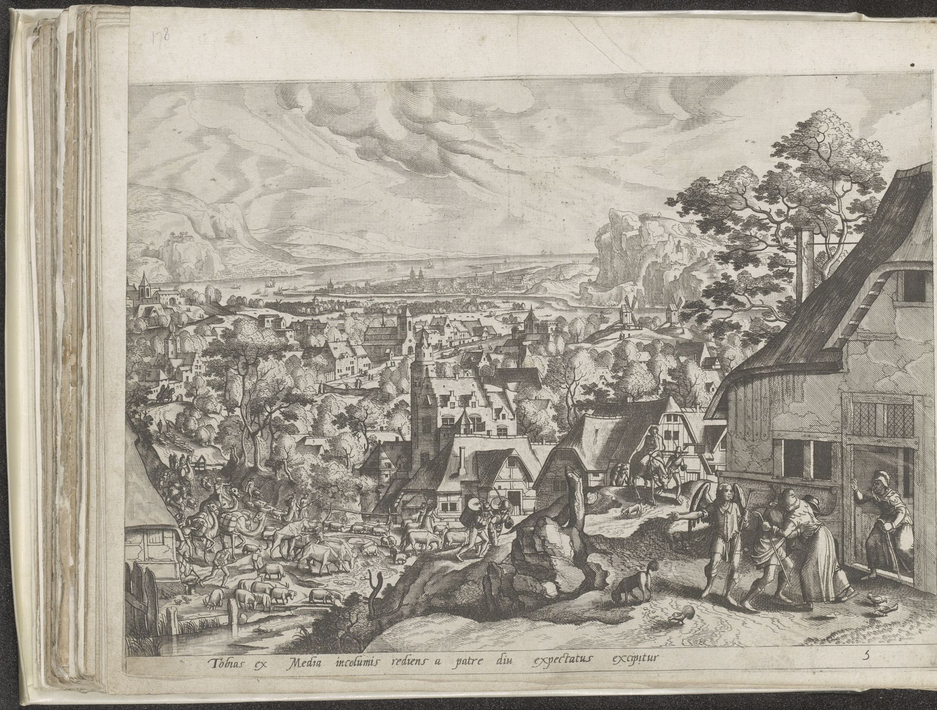 Tobias keert terug naar huis by Johannes of Lucas van Doetechum
