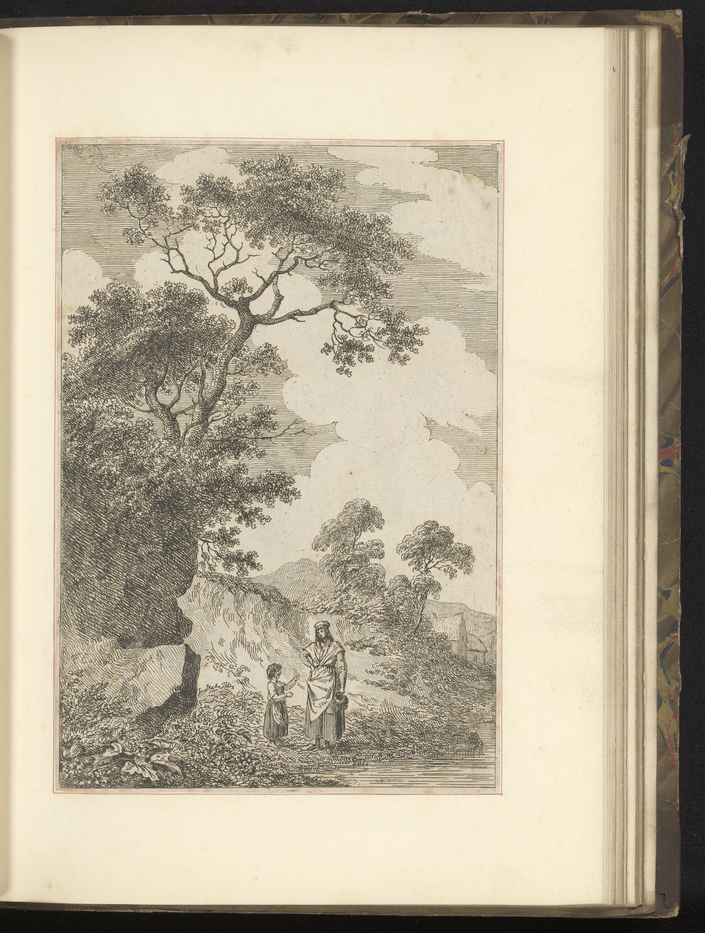 Landschap met moeder en kind bij een oever by Edward Edwards