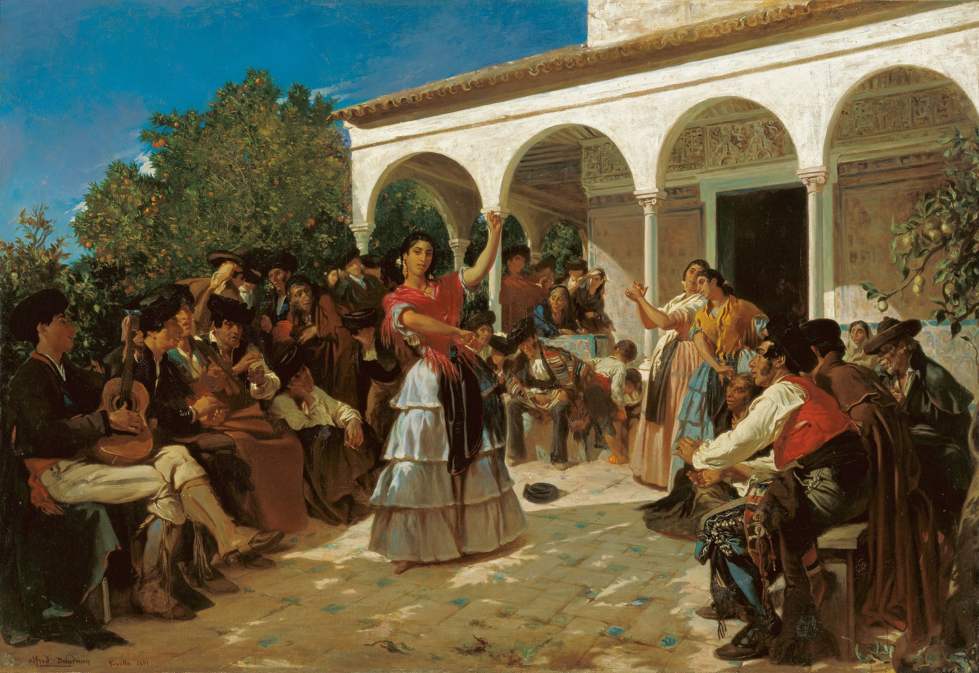 A Gypsy Dance in the Gardens of the Alcázar, in Front of Charles V Pavilion by Alfred Dehodencq