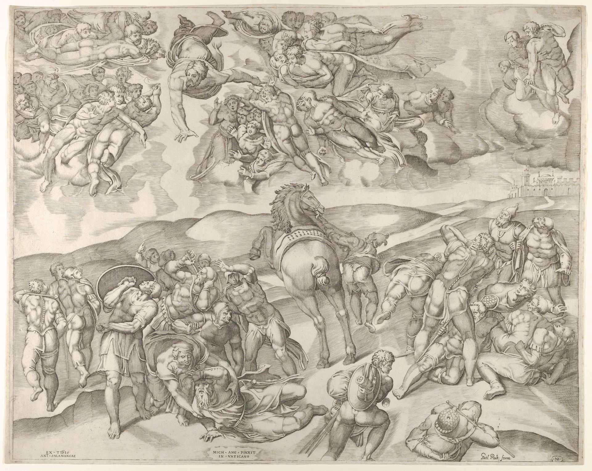 Conversion of Saul, from Michelangelo's fresco in the Pauline Chapel at the Vatican by Nicolas Beatrizet