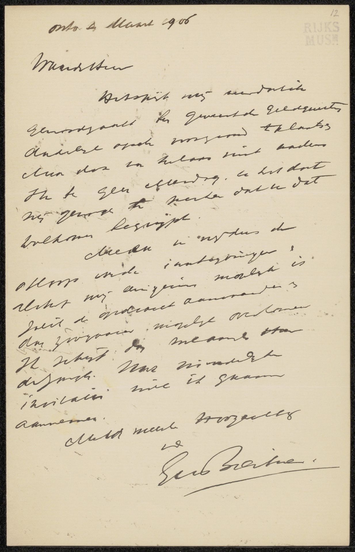 Brief aan Pieter Haverkorn van Rijsewijk by George Hendrik Breitner