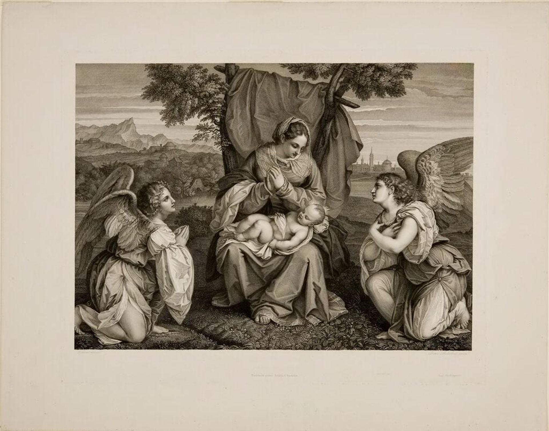 Virgin and Child Adored by  Two Angels by Pietro Anderloni