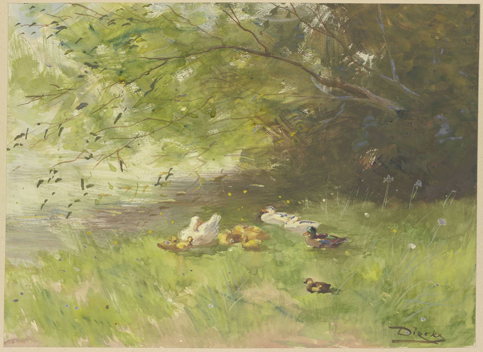 Flußufer mit ruhenden Enten by Dierkx