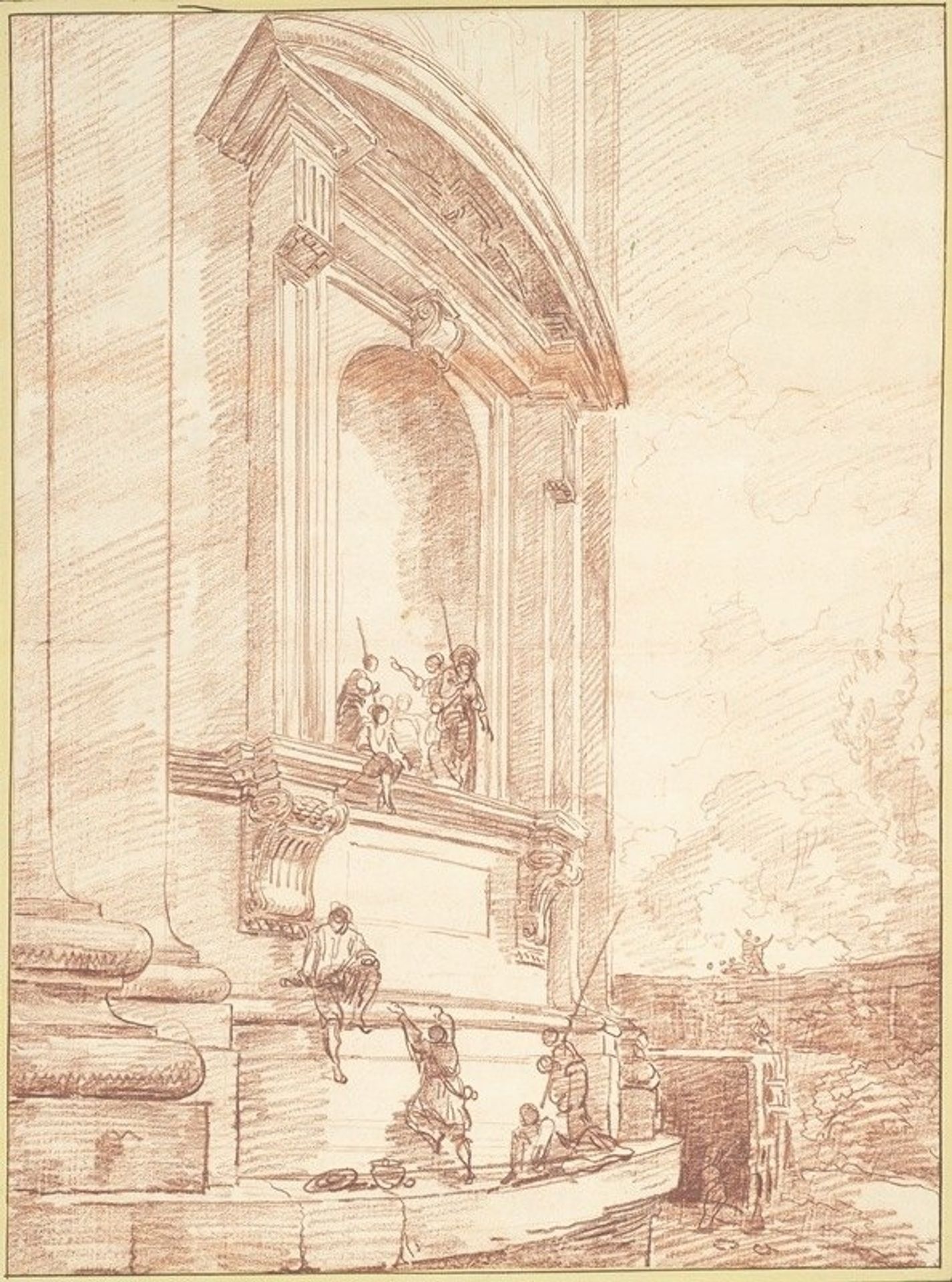 Figures in One of Michelangelo’s Niches on the Apse of St. Peter’s, Rome by Hubert Robert