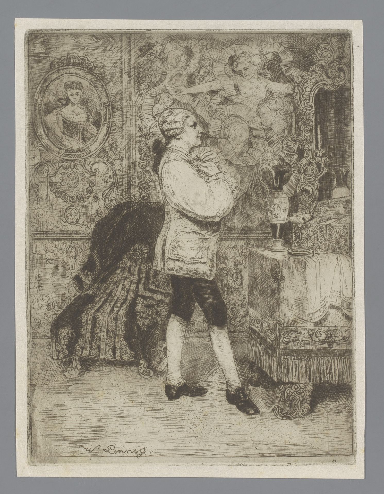 Jonge man in een interieur strikt zijn das by Willem (I) Linnig