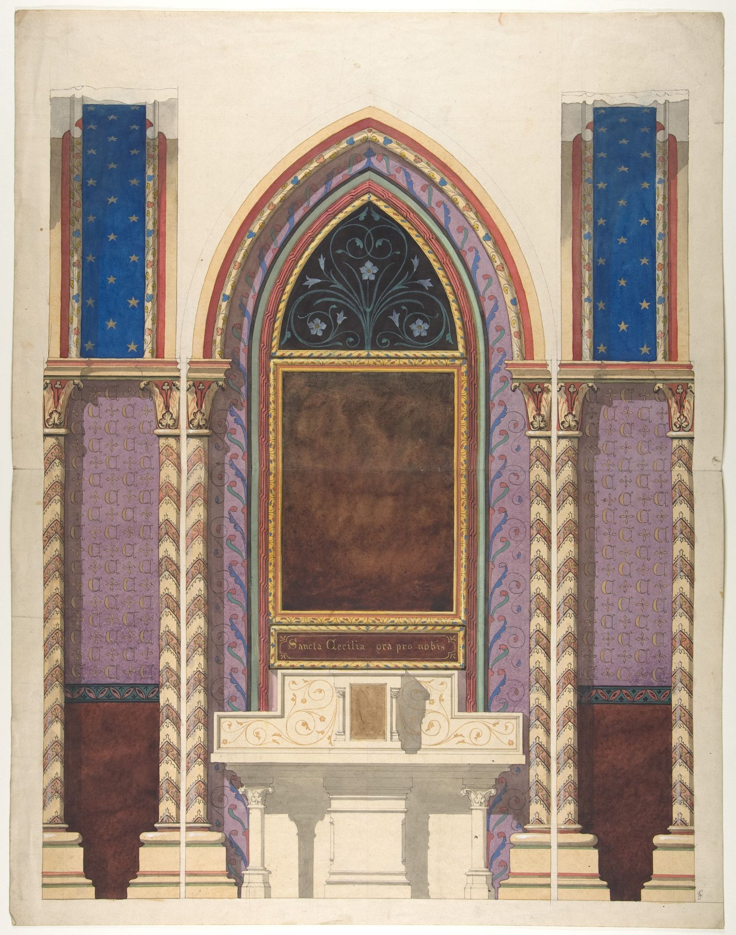 Elevation of a design for an altar and painted wall decoration by Jules-Edmond-Charles Lachaise