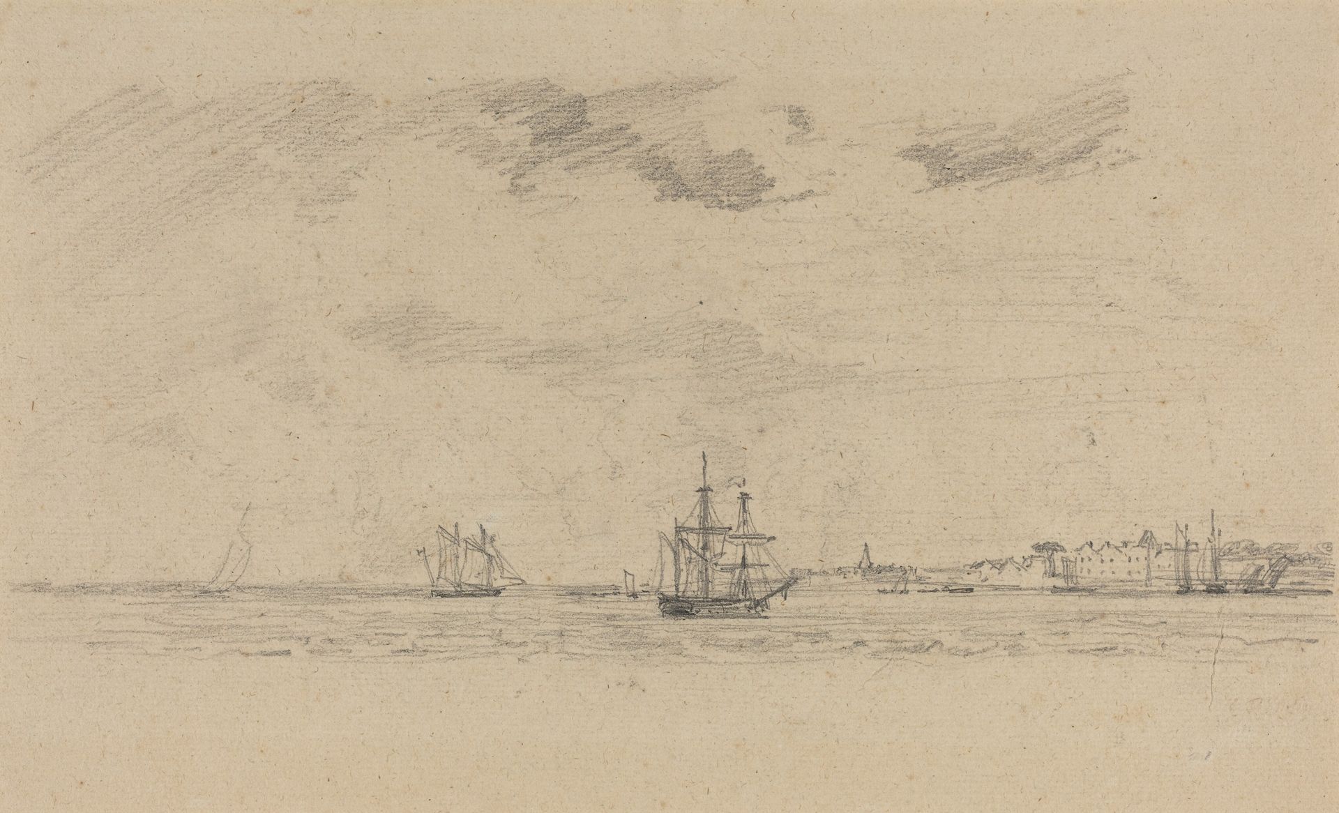 Coastal Landscape with Shipping by Eugène Boudin