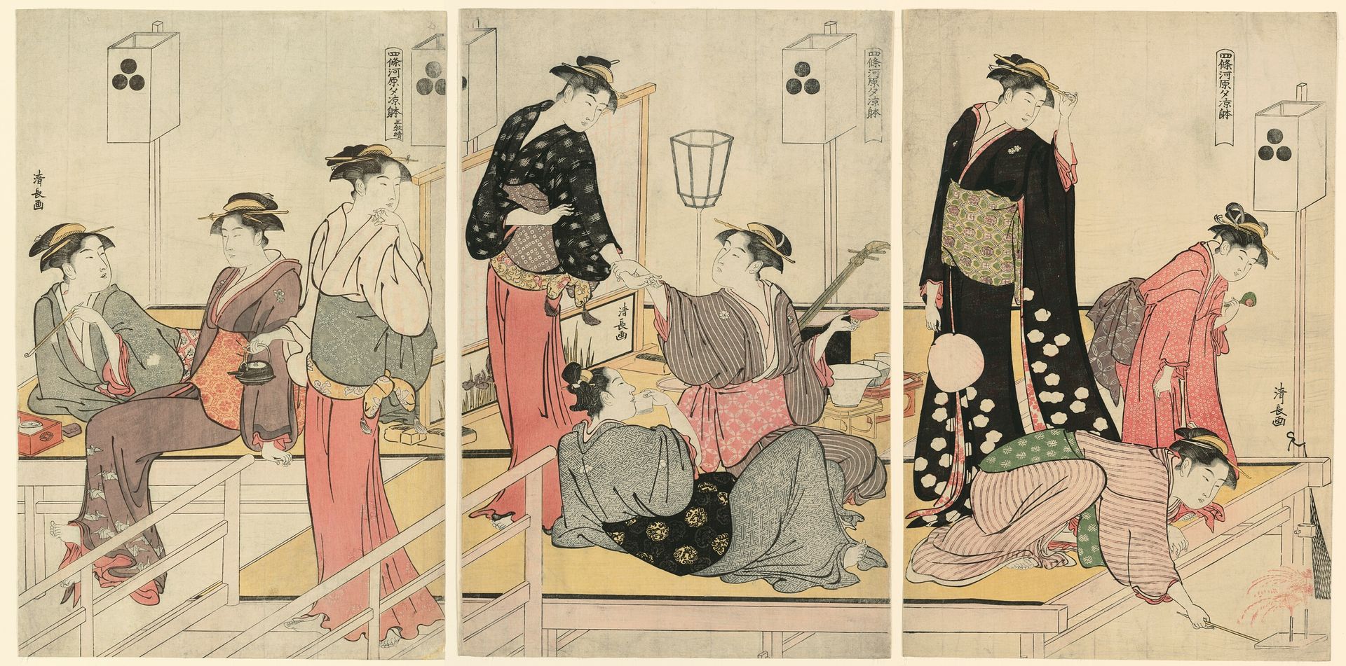 Cooling Off in the Evening at Shijogawara by Torii Kiyonaga