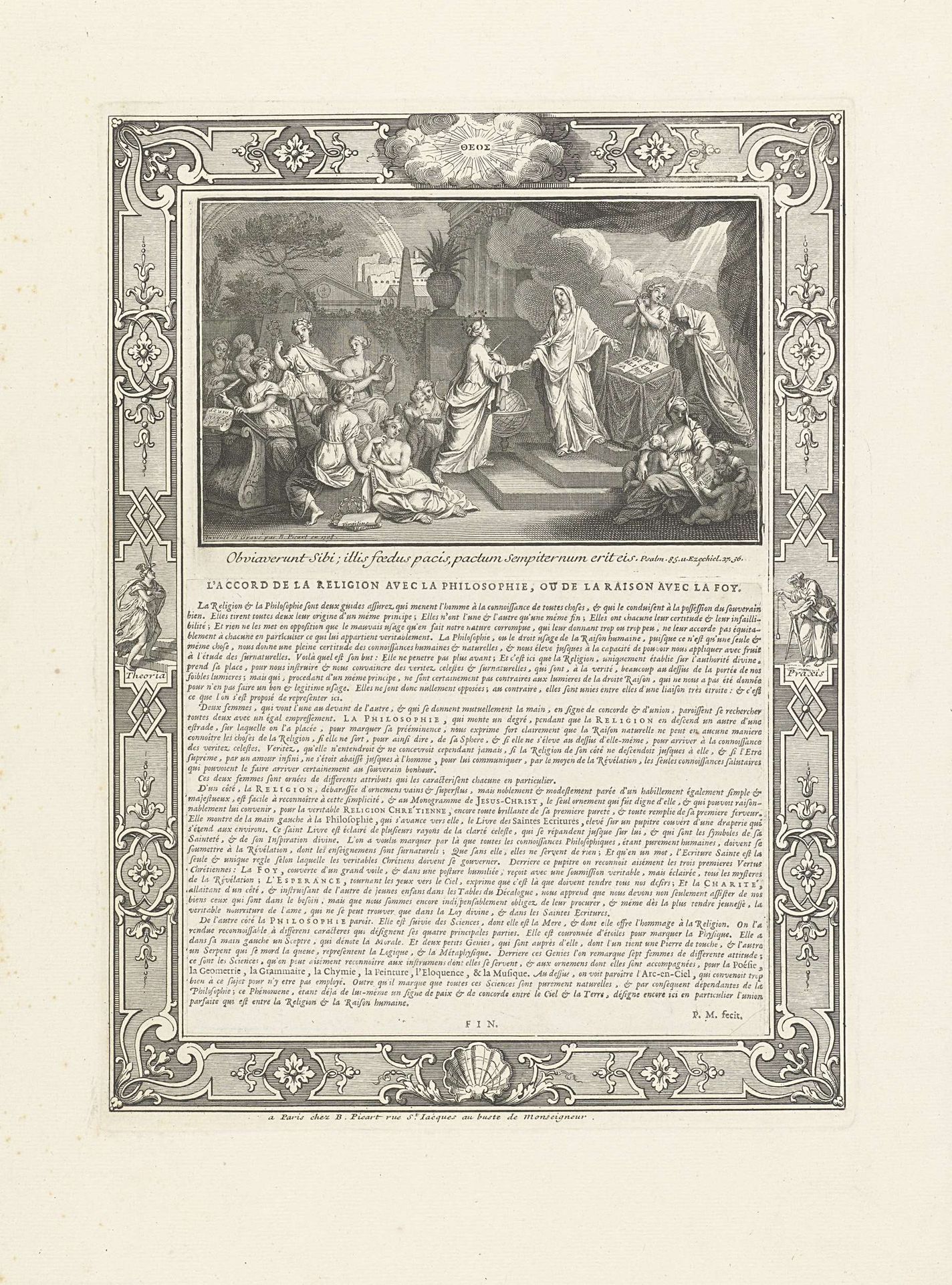 Allegorische voorstelling van de overeenkomst tussen religie en filosofie, of het geloof en de rede by Bernard Picart