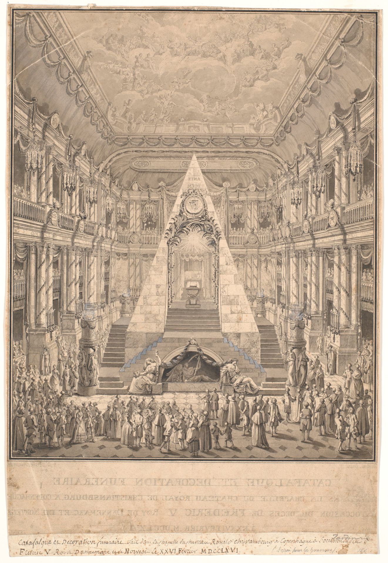 Christiansborg slotskapel med Frederik V.s katafalk by Nicolas-Henri Jardin