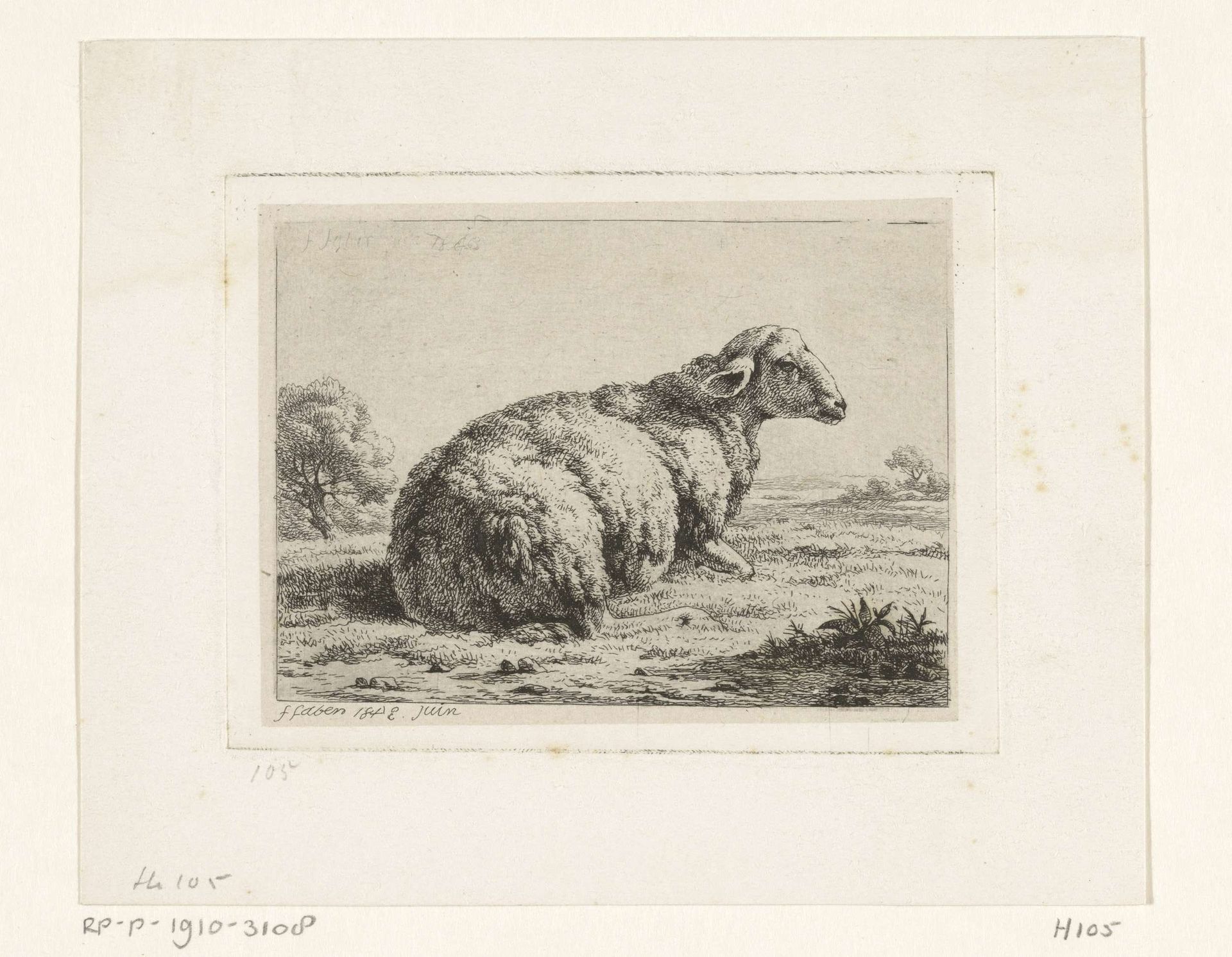 Liggend schaap, naar rechts by Frédéric Théodore Faber