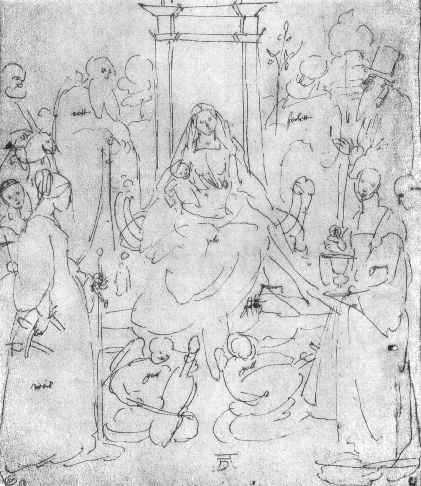 Madonna and Child, saints and angels playing by Albrecht Durer