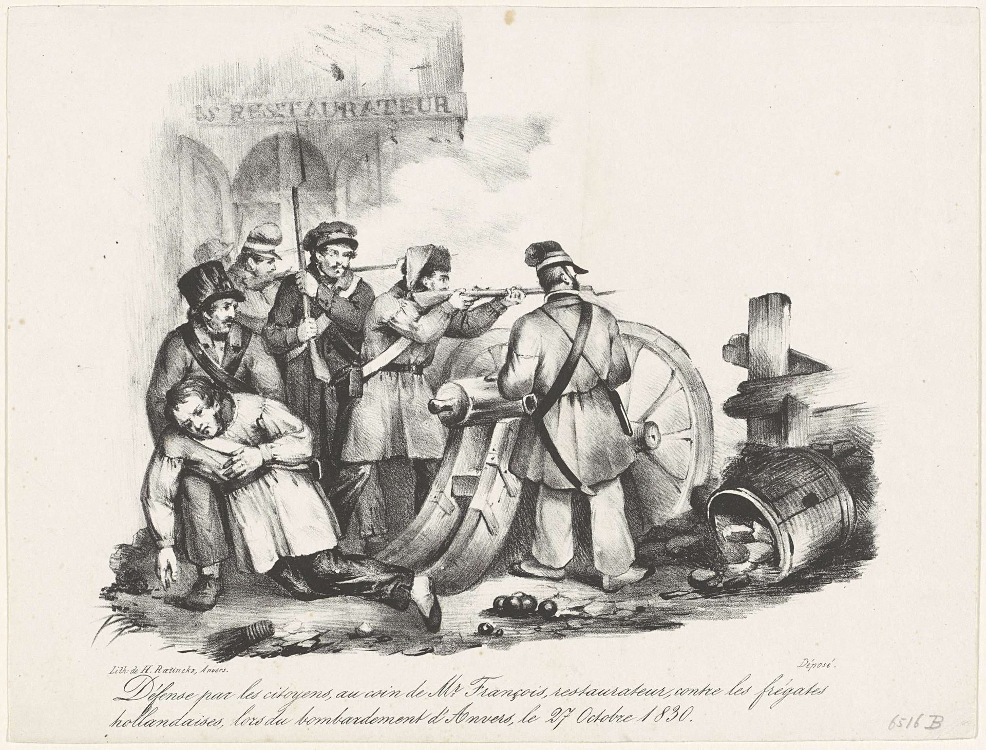 Beschieting door burgers van de Nederlandse fregatten, 1830 by Anonymous