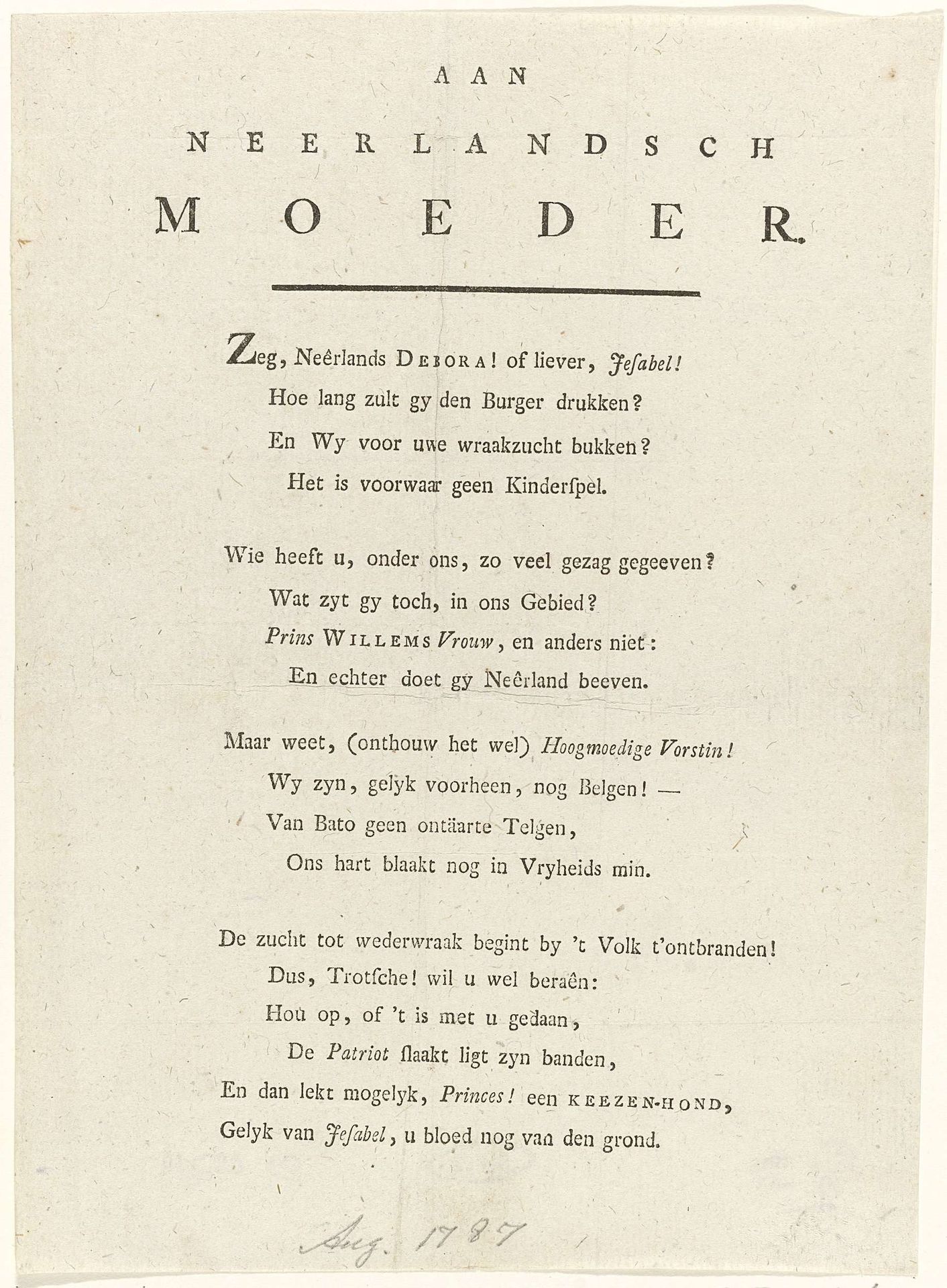 Spotvers op Wilhelmina van Pruisen, 1787 by Anonymous