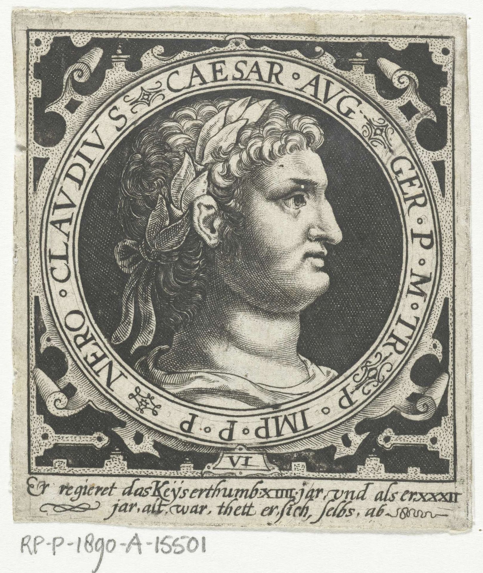 Portret van keizer Nero op medaillon by Nicolaes de Bruyn