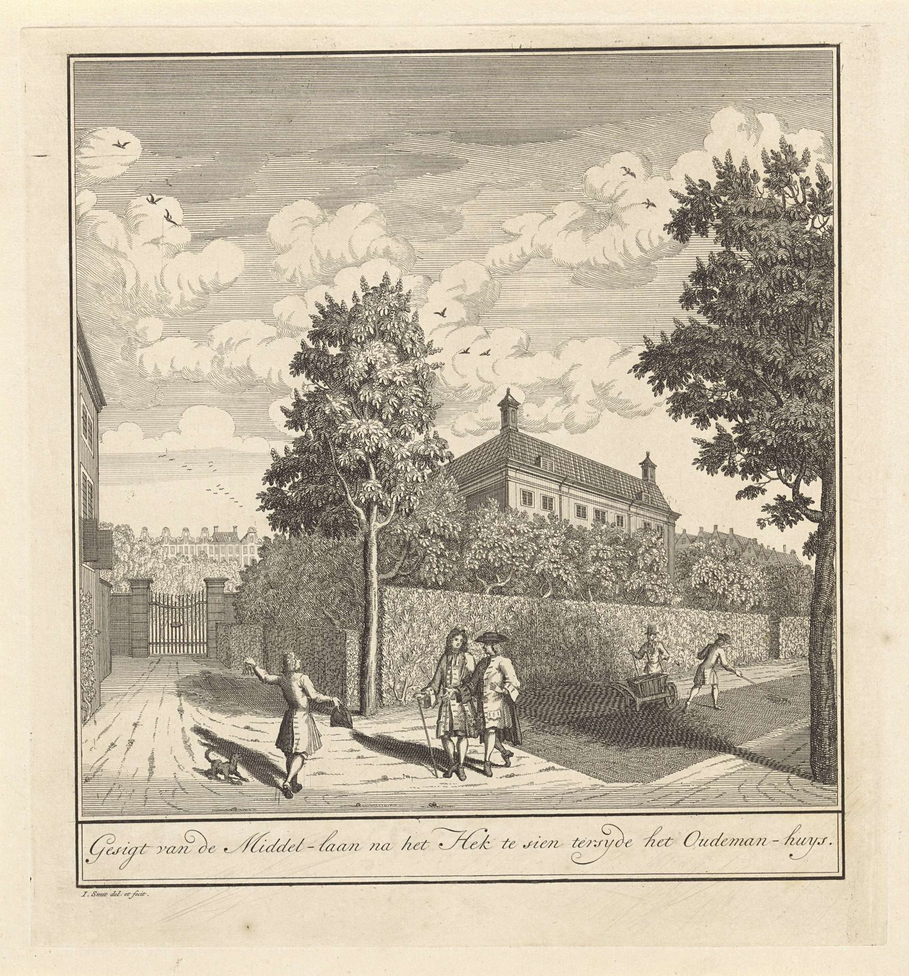 Gezicht op de achterkant en een deel van de tuin van het Corvershof te Amsterdam by Jan (I) Smit