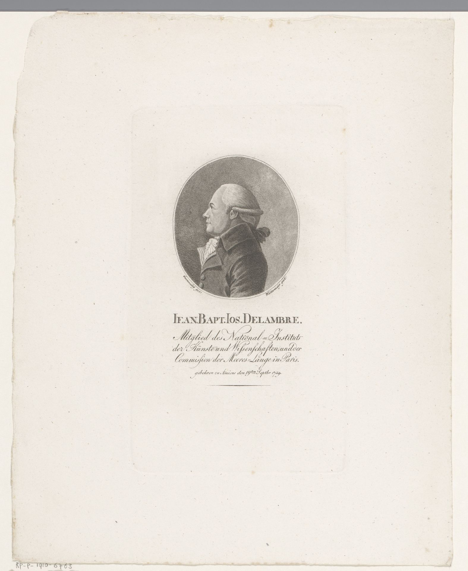 Portret van Jean Baptiste Joseph Delambre by Konrad Westermayr