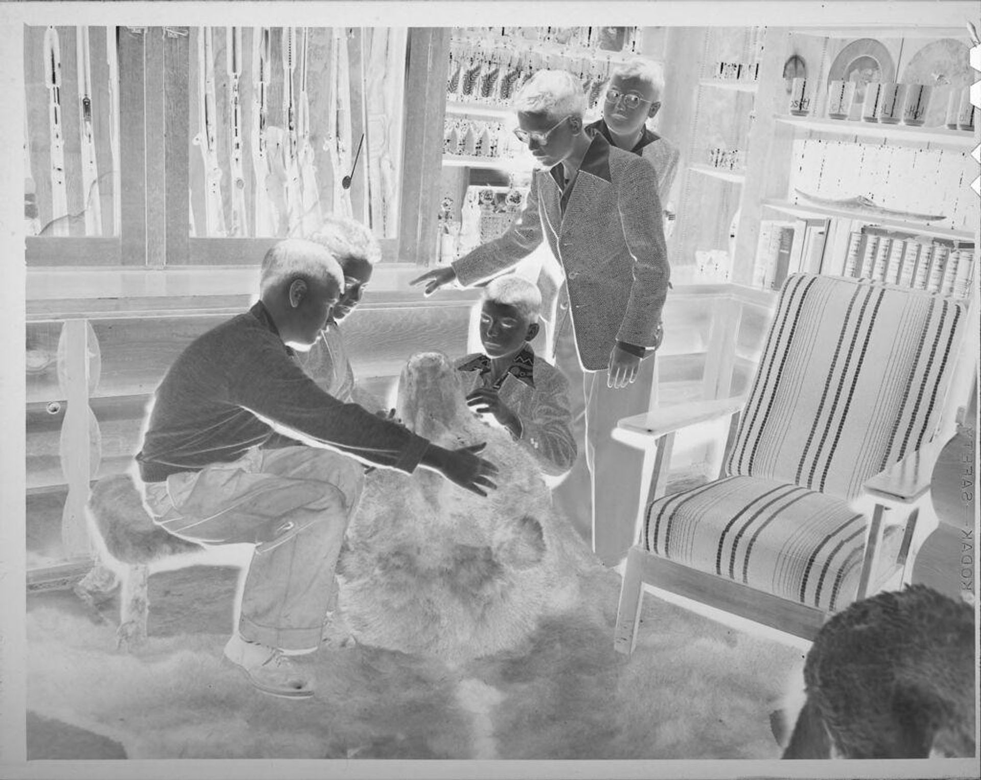 Untitled (boys with bear-skin rug) by Lucian and Mary Brown