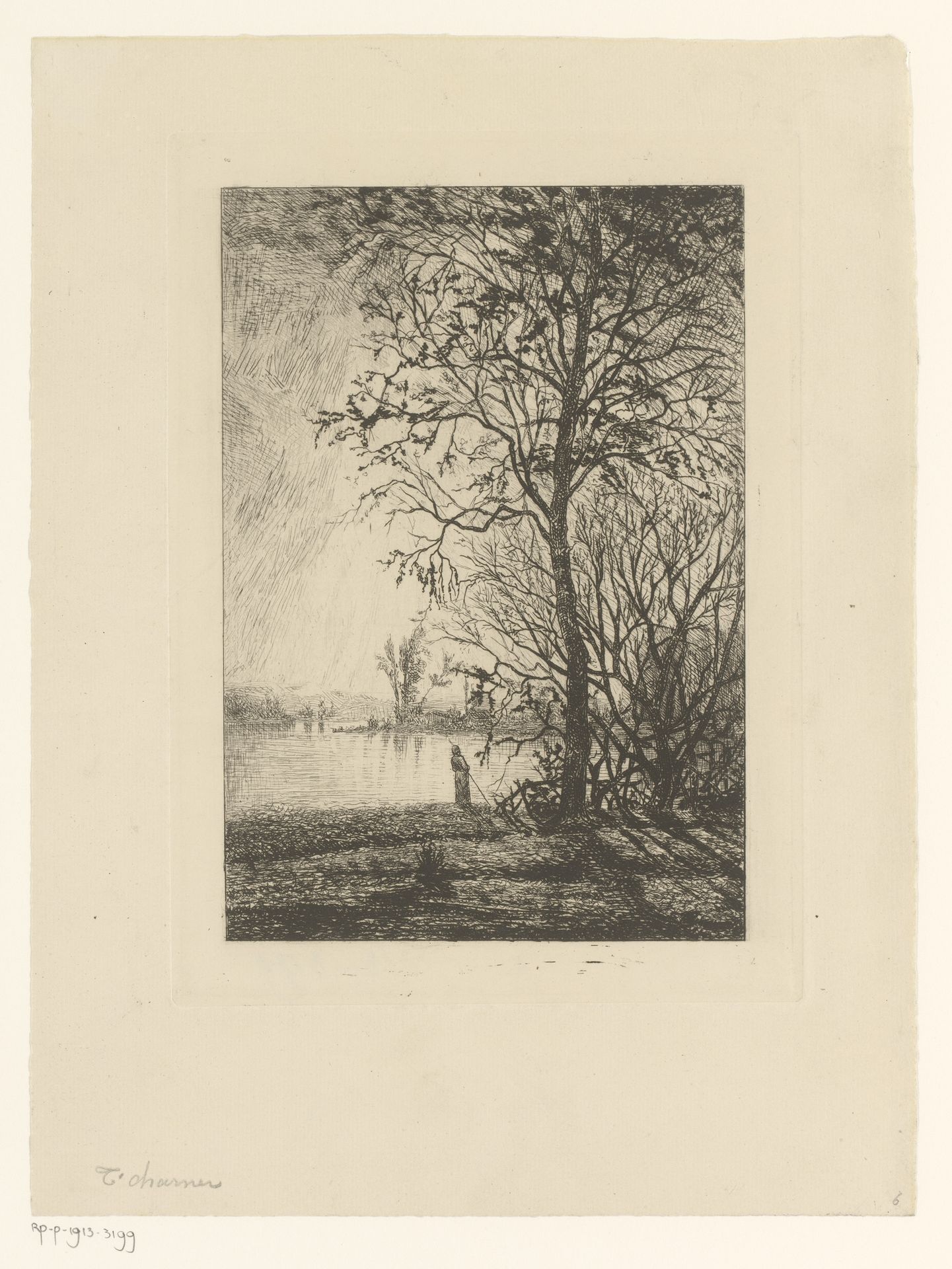 Landschap met vrouw aan water by Théodore Tscharner