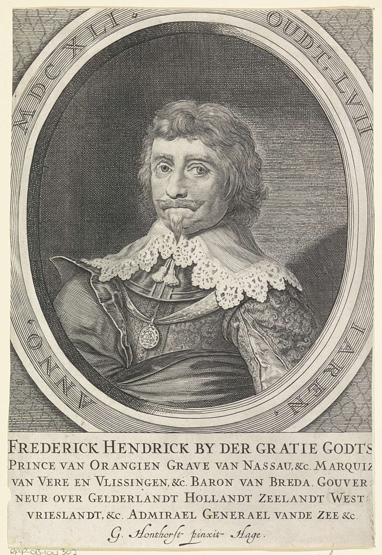 Portret van Frederik Hendrik, prins van Oranje, op 57-jarige leeftijd by Crispijn van den Queborn