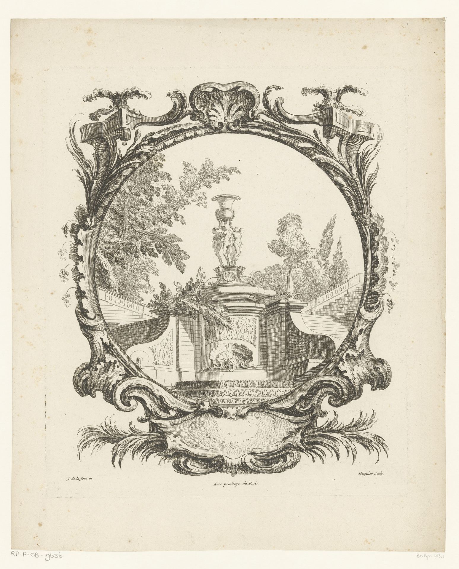 Fontein met staande figuren en vaas by Gabriel Huquier