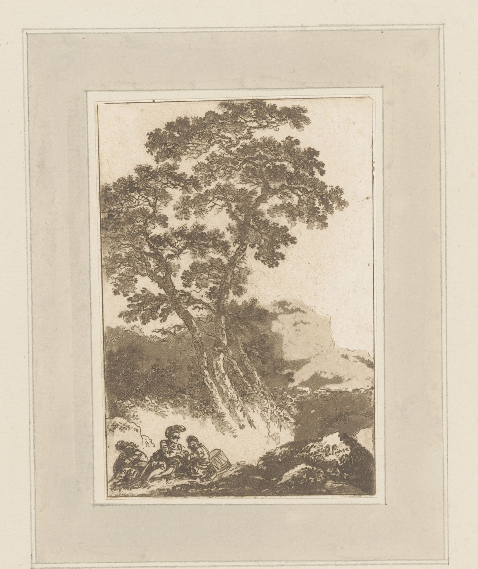 Landschap met rustende soldaten bij een boom by Jean Baptist Leprince