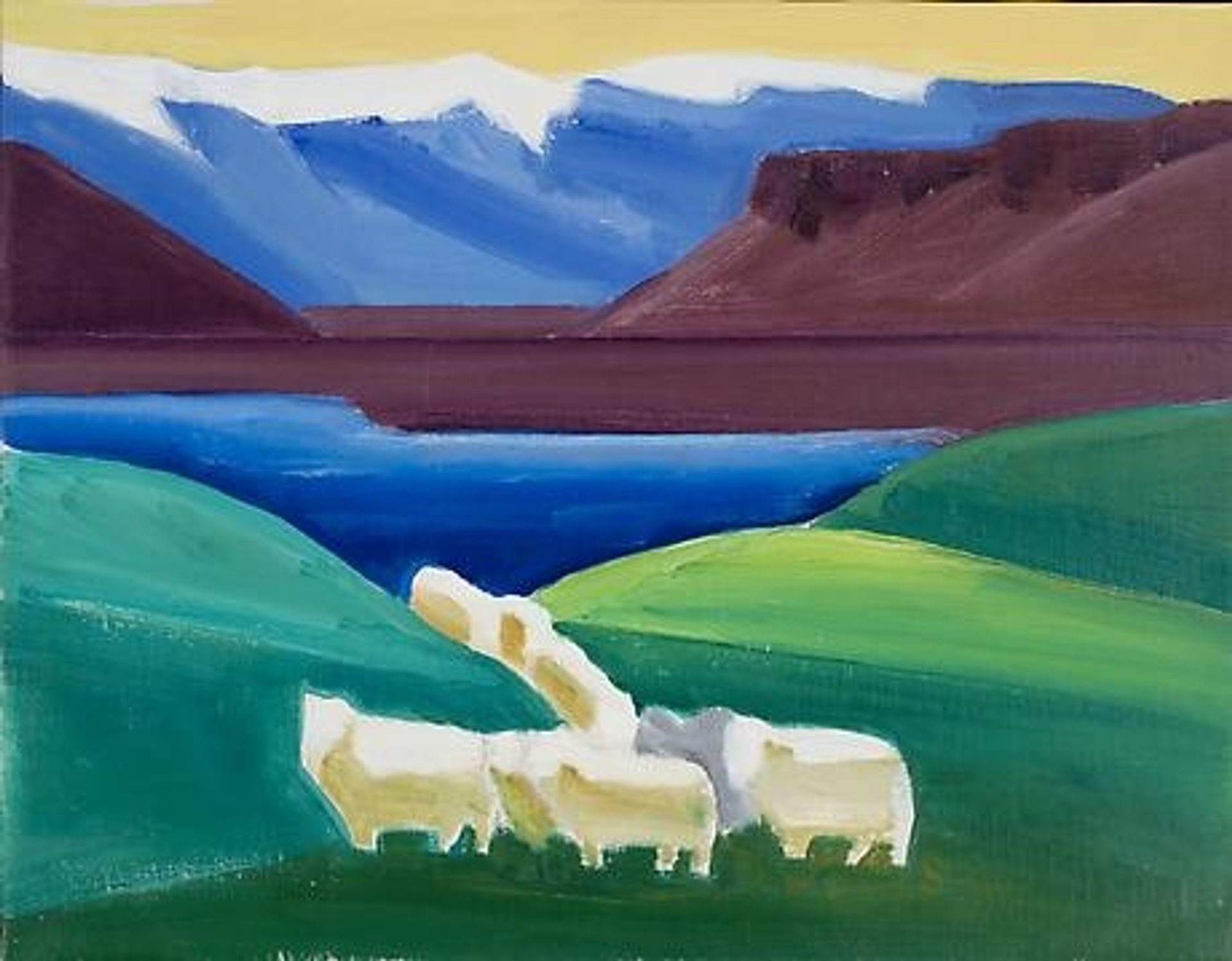 Sheep Walking Through Valley by Louisa Matthiasdottir