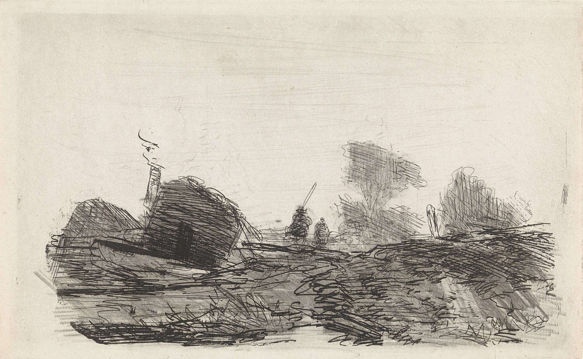 Landschap met een schuur en twee ruiters by Johannes Franciscus Hoppenbrouwers