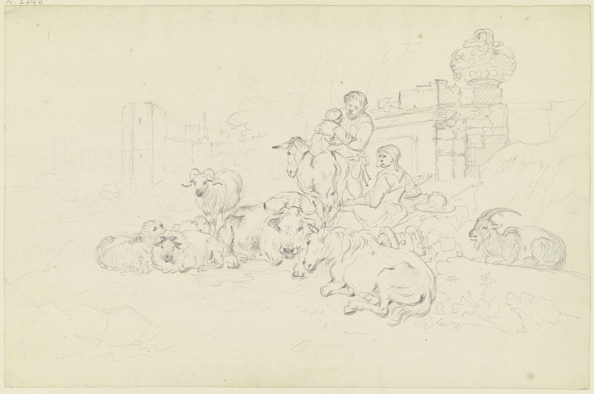 Lagernde Viehherde mit Hirtenfamilie by Friedrich Wilhelm Hirt